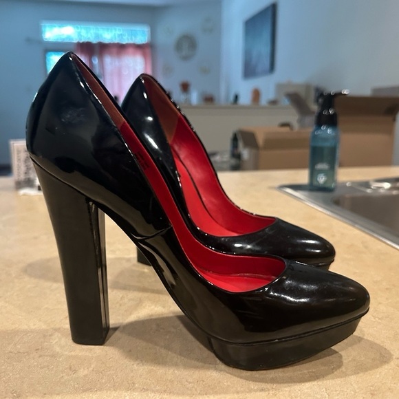 Charles Jordan Black Patent Leather 5.25” Heels 1”Platform Red-Insole W:7.5 SALE - Picture 9 of 14